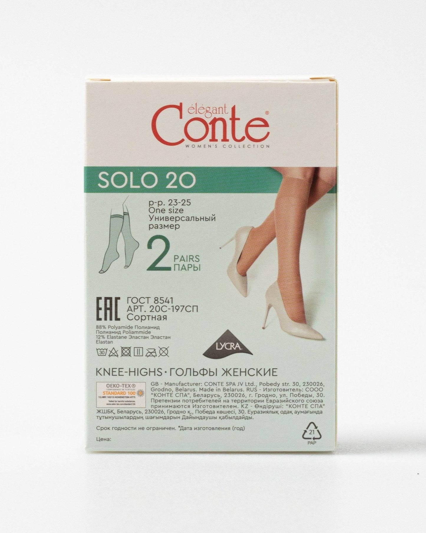 Conte Solo 20 Den - Thin Classic Knee-Highs for Women - 2 Pairs (Pack) (20С-197СП)