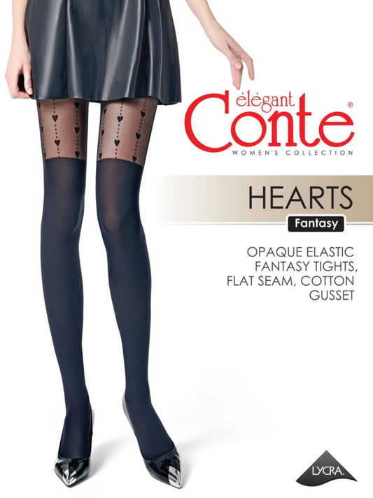 Conte Hearts 30/50 Den - Fantasy Women's Tights with imitation stockings & hearts pattern (22S-137SP)