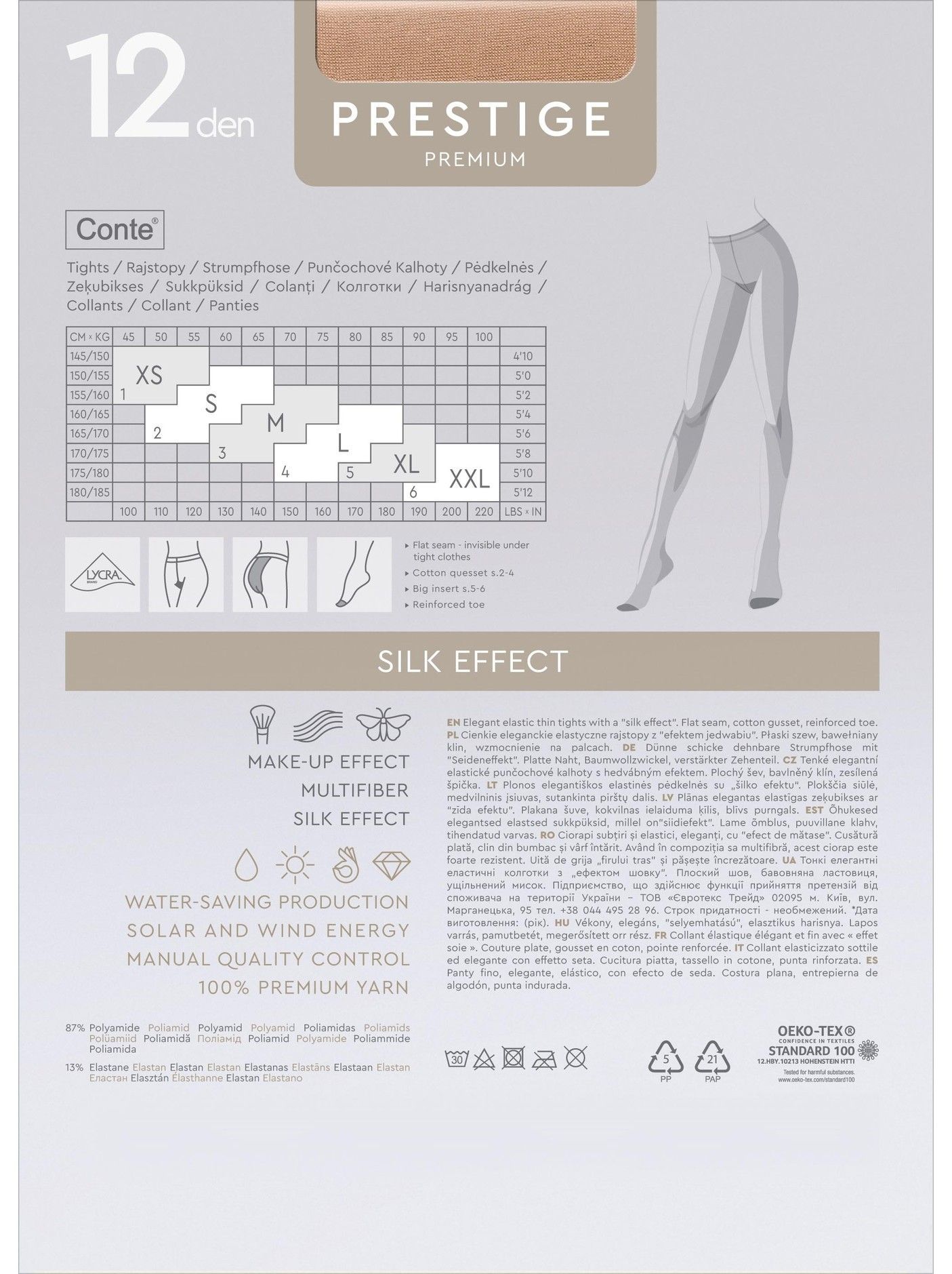 Conte (Poland) Prestige 12 Den - Classic Sheer to Waist T-top Women's Tights (8S-59SP)