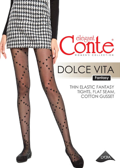 Conte Dolce Vita 20 Den - Fantasy Women's Tights with "hearts" pattern (21S-99SP)