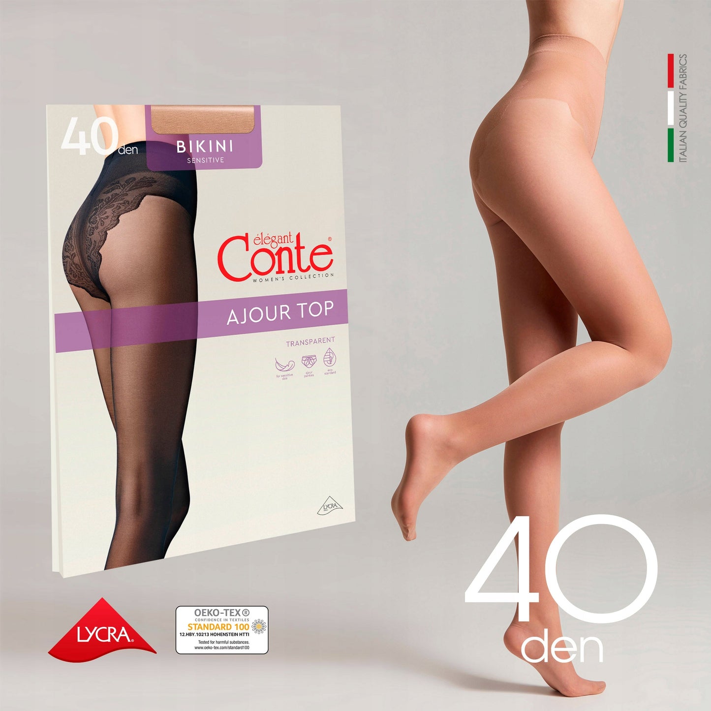 Conte (Poland) Bikini Soft 40 Den - Classic Women's Tights with Ajour Top (8S-47SP)