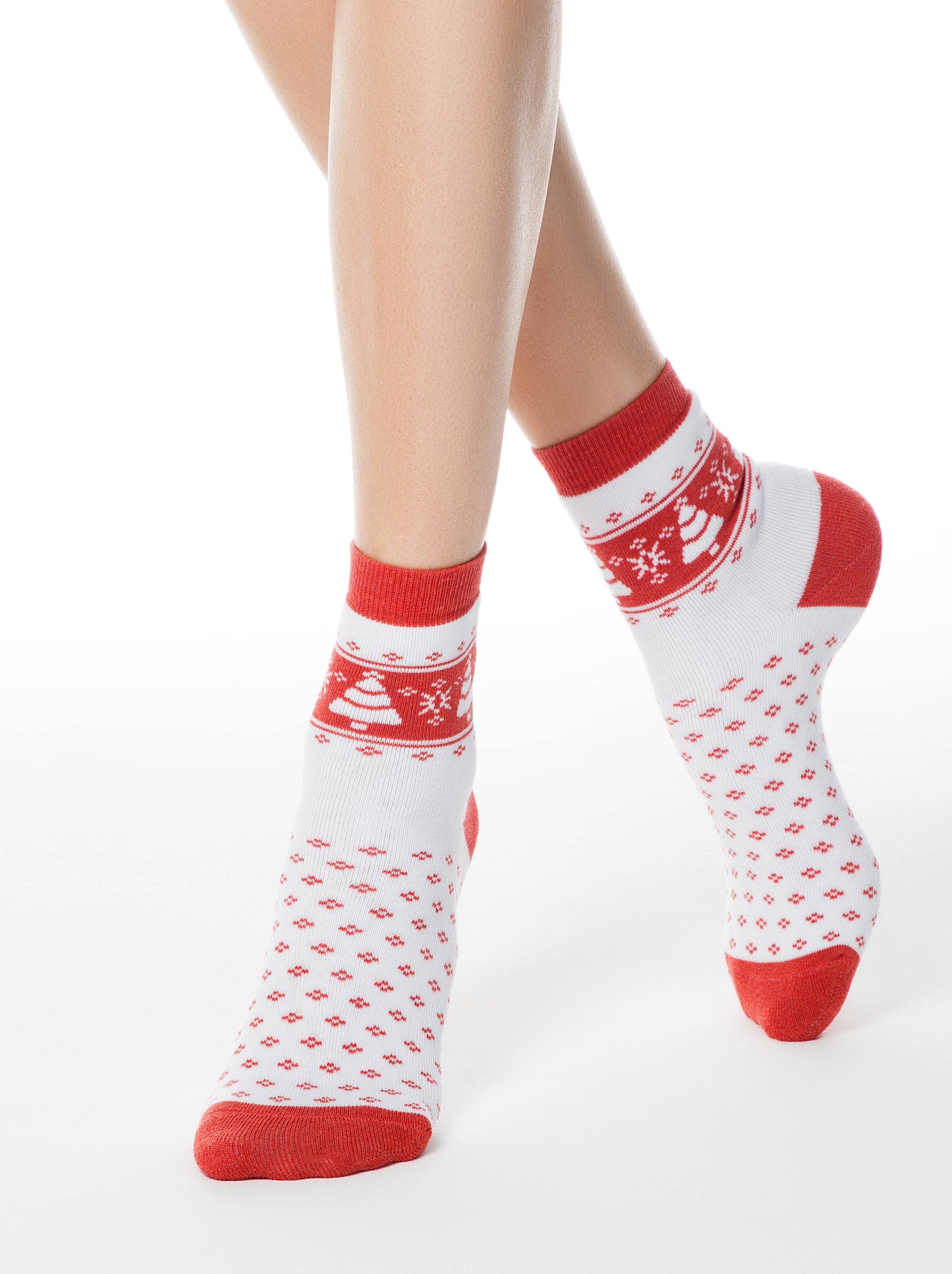 Conte Comfort #7S-47SP(080) - 1 pair Cotton Terry Women's Socks with Tree & Snowflake