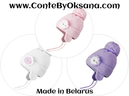Conte/Esli double knitted kids hat with insulation, cotton lining & pom-pom - For Girls (16С-105СП)
